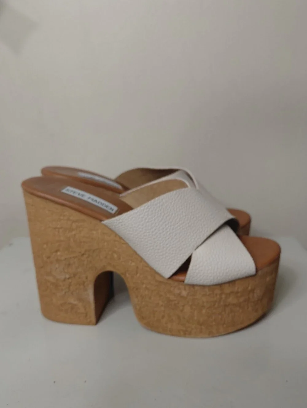 Steve Madden Saffron White Cork Platform Mule Sandals Size 8